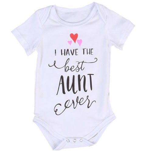 Newborn Toddler Baby Boys Girls Clothing Best Aunt Bodysuit Heart Letter Bodysuit Summer Baby Clothes