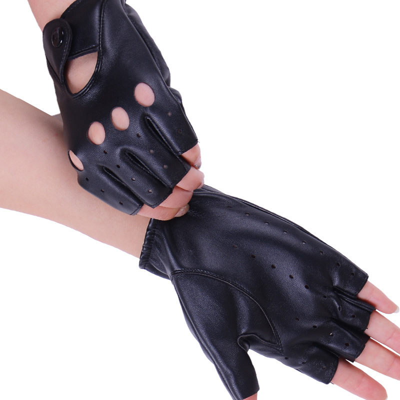 1 Paar Vrouwen Mode Half Vinger Handschoenen Pu Lederen Hollow Zwarte Hand Wanten Vrouwelijke Pols Rijden Handschoenen Guantes Mujer
