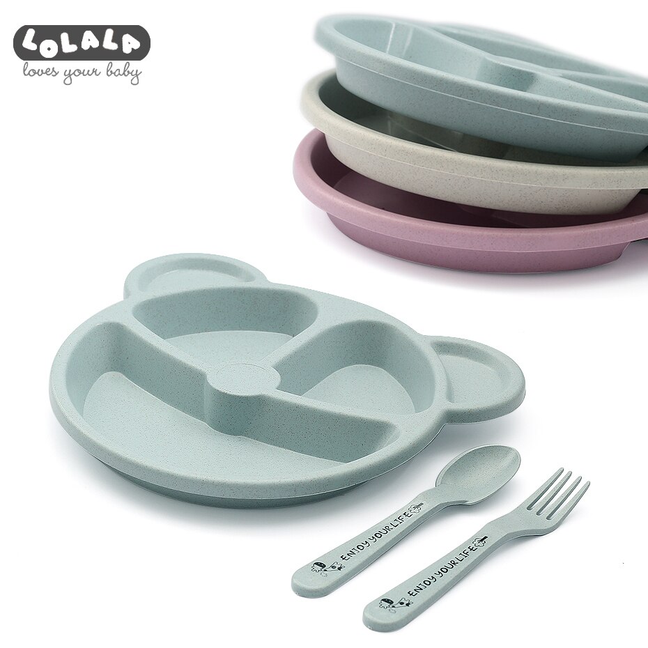 3- pièces/ensemble de nourriture pour bébé nourriture nourriture couverte cuillère cuillère fourchette bébé ours manger plat résistant à la chaleur formation d'assiette