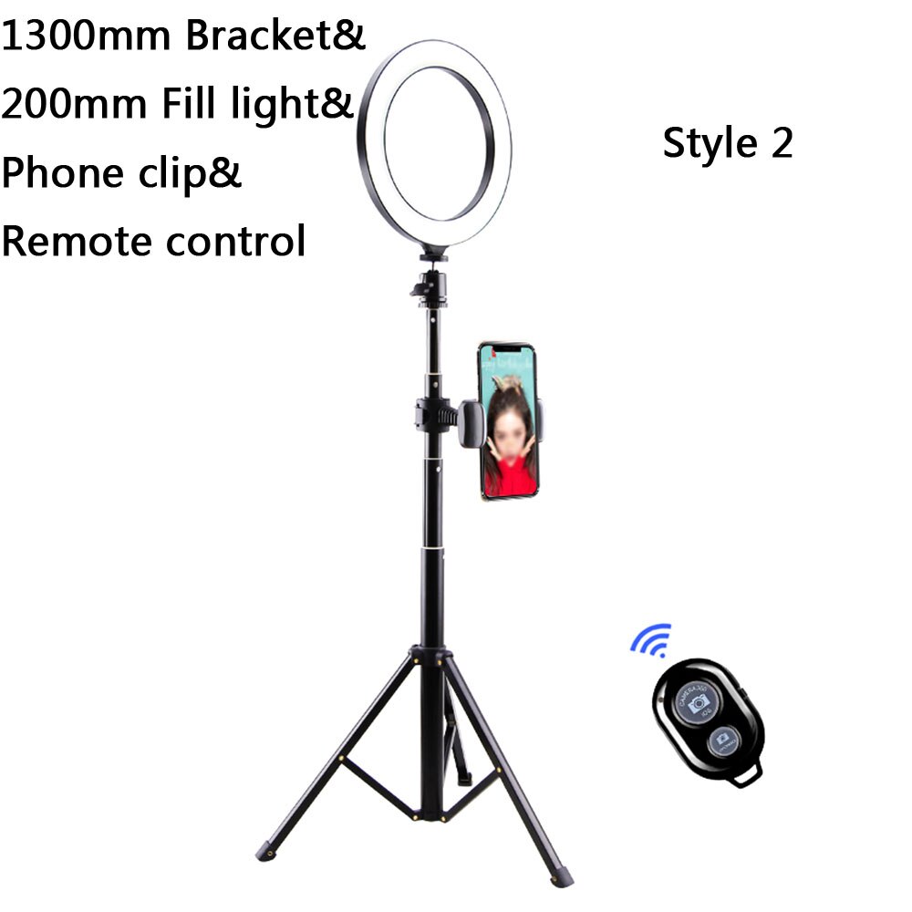 Fotografering makeup lampe spejl led selfie lys 260mm dæmpbar make up kamera telefon lampe med bordstativ telefon holder stand: Stil 2