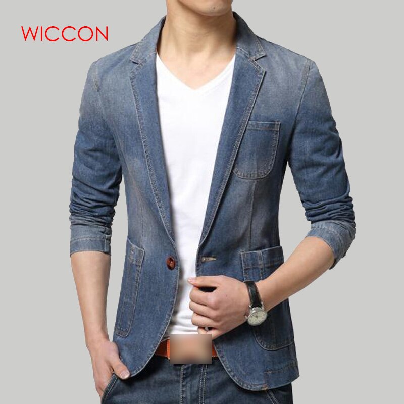 Blazer de de de otoño para hombres, trajes vaqueros de tendencia para hombres, chaqueta Casual de mezclilla para hombres, chaqueta de mezclilla ajustada para hombres