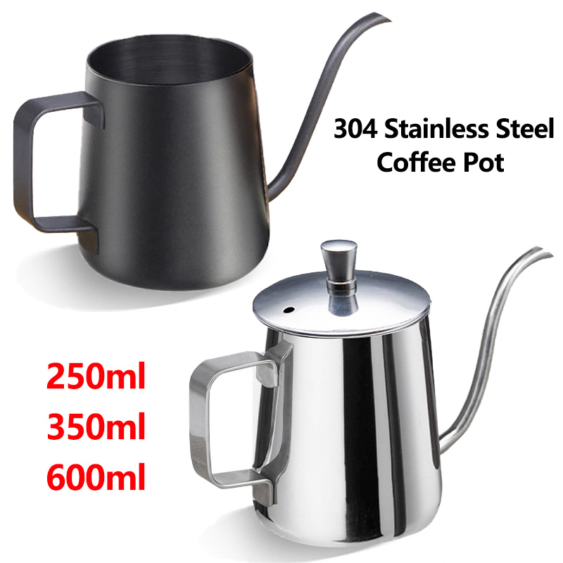 304 edelstahl-kaffeekanne mit langem, schmalem ausguss, tropfkessel, manuelle filterkaffeemaschine, teekanne 250ml/350ml/600ml mit deckel