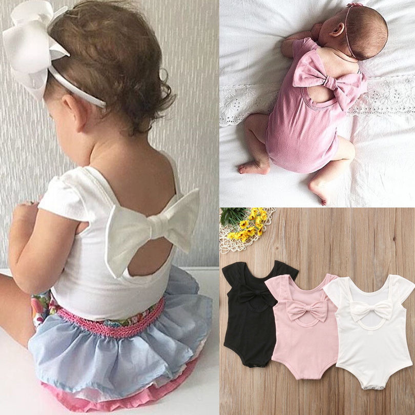 Nieuw Zomer Casual Peuter Baby Meisjes Jongens Romper 3 Stijl Korte Mouwen Effen Terug Boog Jumpsuits Romper Outfit 0-24M