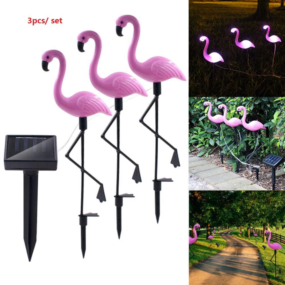 Solar flamingo pæl lys lanterne sol drevet gang lys vandtæt udendørs sol lys plæne gård lampe til haven terrasse: 3 stk. 1 sæt