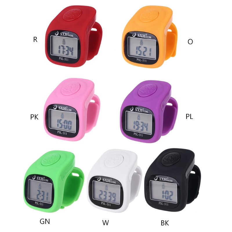 6 digital LCD hand tally counter 8 channels LED light time function electronic prayer silicon ring counter
