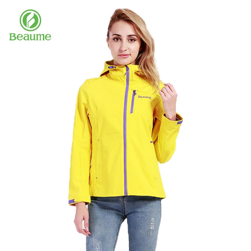 Beaume Windproof Sports Winter Lightweight Hooded Thick Softshell Women's Jacket for Skating 71016 Yellow