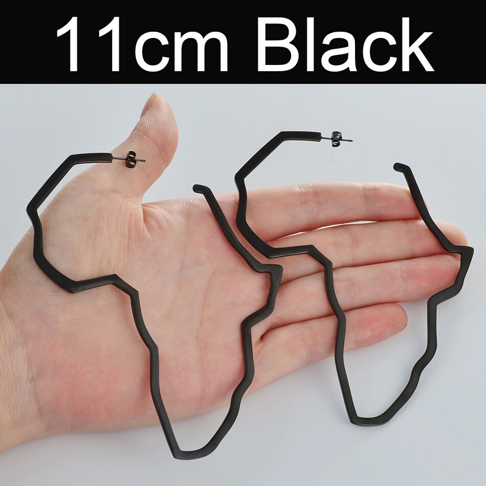 Anniyo Afrikaanse Kaart Grote Oorbellen Overdrijven Groter Oorbel Afrika Ornamenten Traditionele Etnische Hyperbole Christmas #103721: 11cm Black