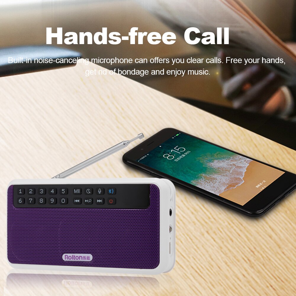 Rolton E500 Wireless Bluetooth Speaker HiFi Stereo Music Player Portable Digital FM Radio w/ Flashlight LED Display Mic TF Slot