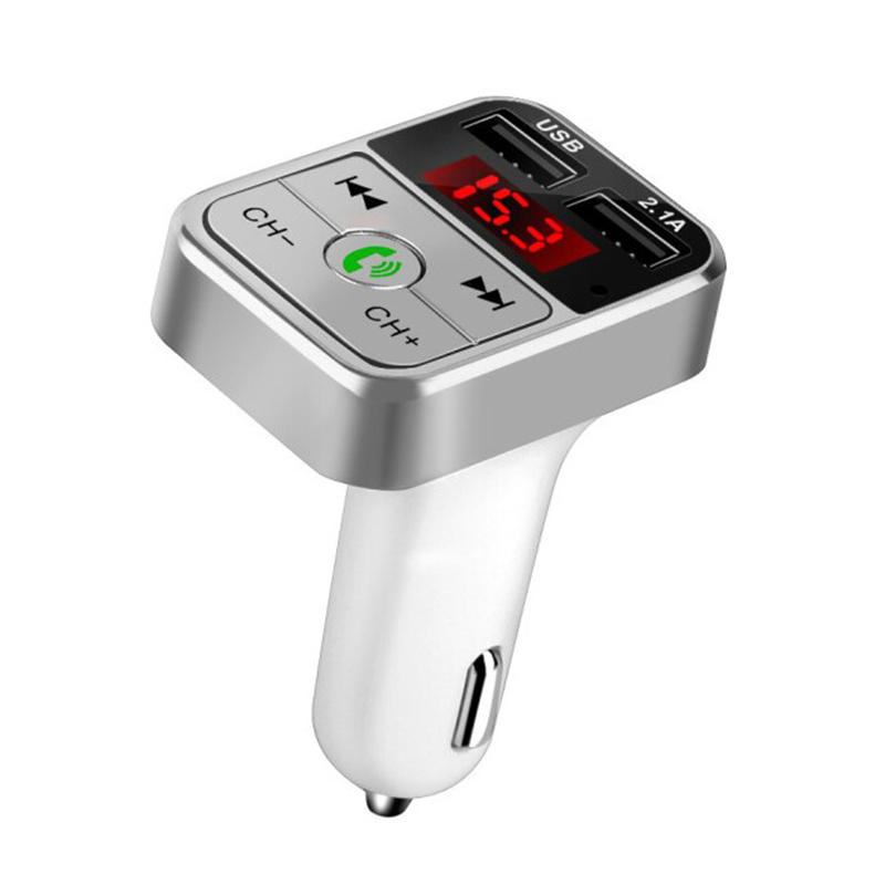Handsfree Wireless Bluetooth Car Kit FM Transmitter TF Card LCD MP3 Player Dual USB 2.1A Car Charger Phone Charger Z2: Sliver