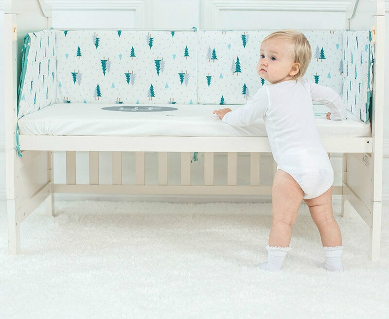 Baby Bed Bumper L-Vormige Katoen Gewatteerde Baby Wieg Zuigeling Bebe Nest Protector Cot Bumper Kamer Decoratie Enkel Stuk 120*30 Cm: Pine(L)