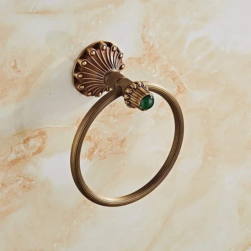 Accesorios de baño de latón antiguo, toallero de baño tallado Retro, portavasos, soporte para cepillos, estante de almacenamiento, accesorios de baño: YELLOW