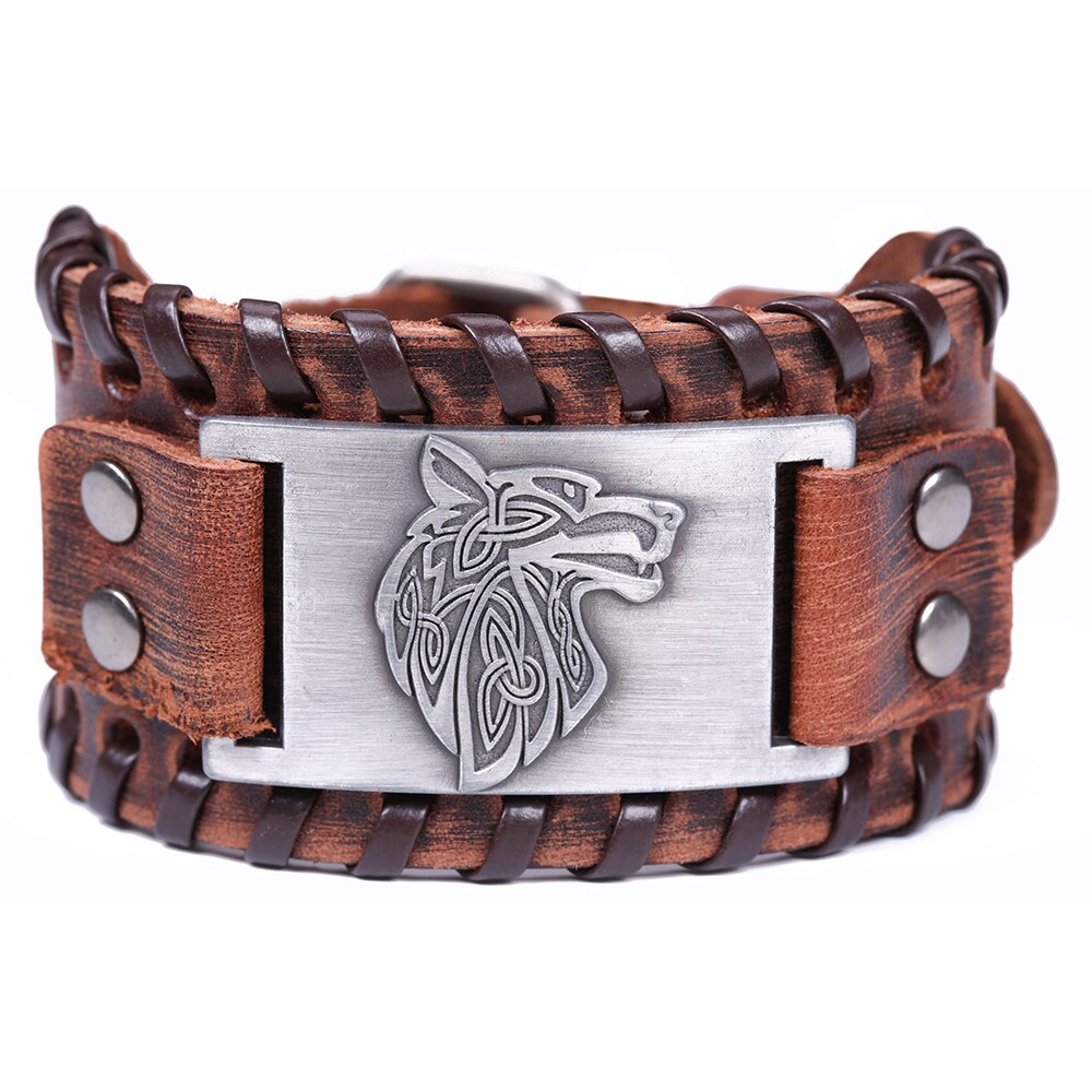 LIKGREAT Vintage Charm Wide Leather Bracelet Men Punk Braided Rope Alloy Cuff Bangle Male Wristband Viking Bracelet Mens Jewelry: 513-9