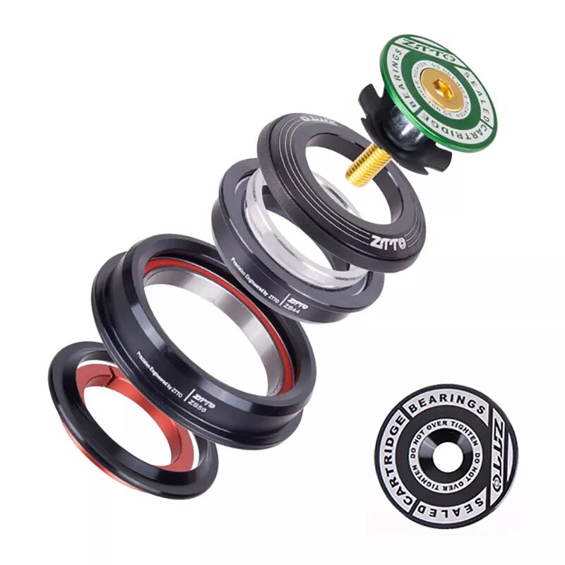 ZTTO Bicycle Headset 4444T MTB 44mm ZS44 EC44 CNC 1 1/8"-1 1/2" Straight Tube Frame to Tapered Tube Fork 1.5 Adapter Headset: green