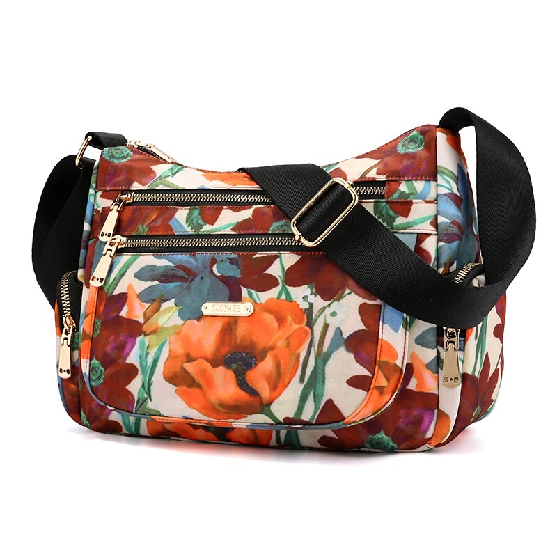 Bloemen Country Style Grote Capaciteit Dames Nylon Schoudertas Diagonaal Tas Mode Toevallige Handtas: 6