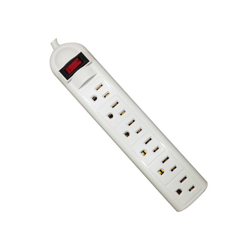 US Plug 6 Socket Surge Protector Wall-mounted 14AWG Horizontal Power Strip Power Socket Switch with Overload Protection