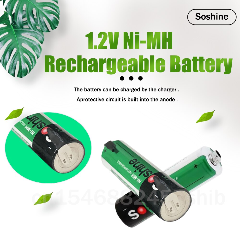 4pcs Soshine 14500 AA 1.2V 2500mAh NiMH Rechargeable Battery With Tab Spot Welding For Flashlight Doorbells Mouse Camera Cells