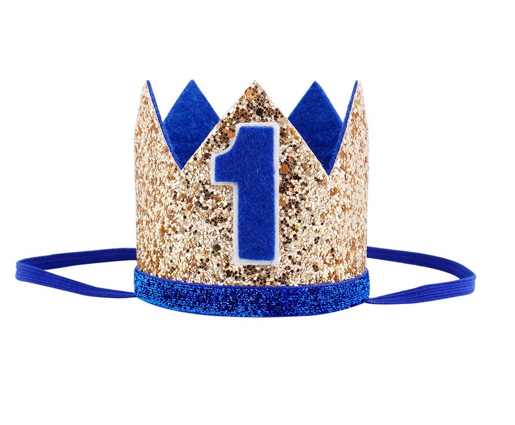 Gutter første bursdag sølv blå krone barn gylden blå 1st bursdag gutt antrekk til kake smash sparkle kongelig bursdagsfest hatt