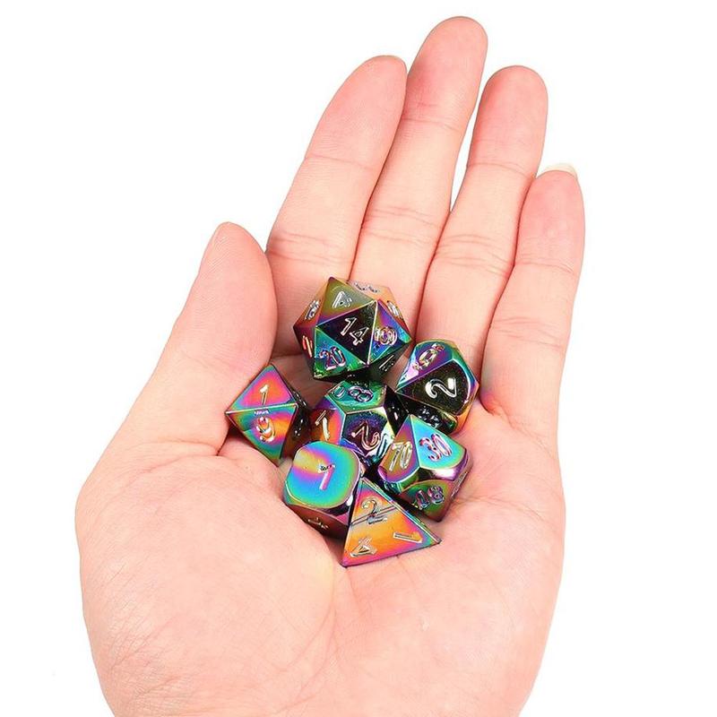 7 stück galvanisierte würfel mit siebenfarbiger metalloberfläche für partys, tischspiele, polyedrische würfel aus acryl