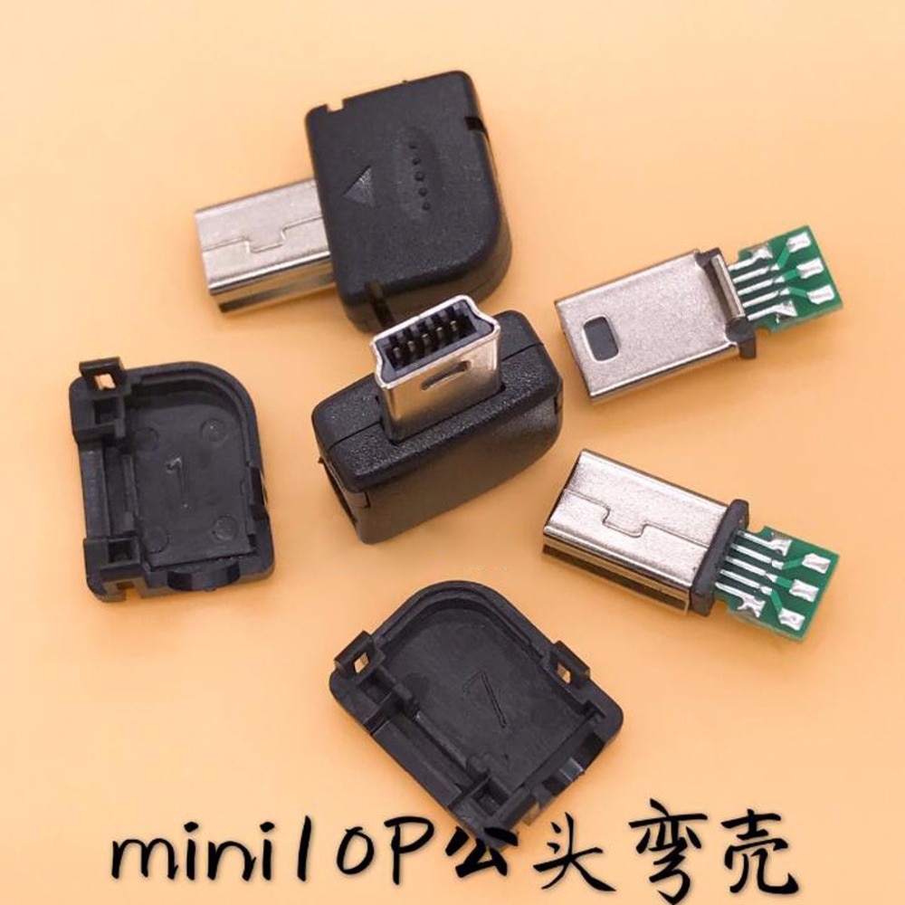 10 set Haakse Elleboog MINI 10PIN USB Male Plug Met Cover Shell