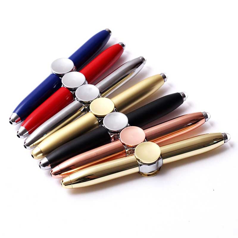 metal fingertip gyro pen multi-function LED lamp ballpoint pen rotating business office decompression pen