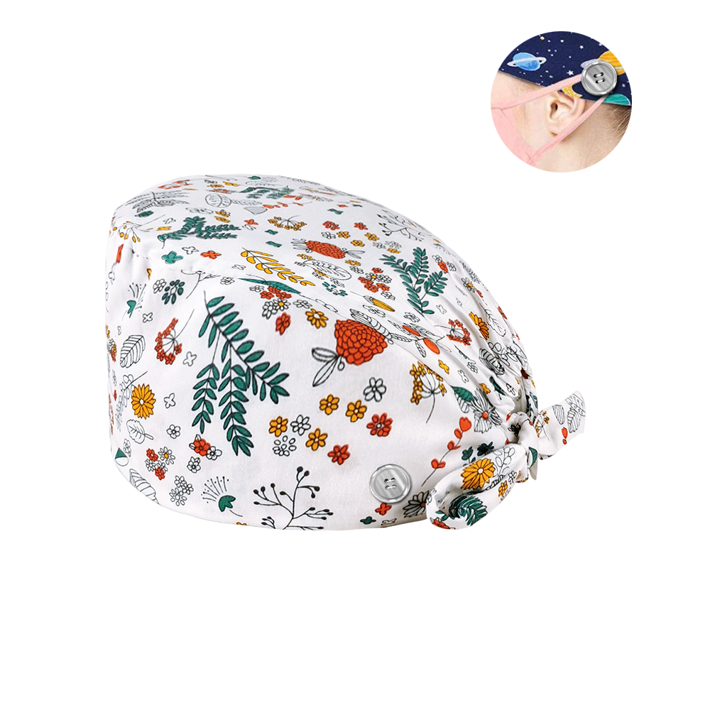 Sanxiaxin Multi couleur impression florale serviette de sueur réglable gommage chapeau animalerie spa uniforme travail chapeau salon gommage casquette: Buttons12085