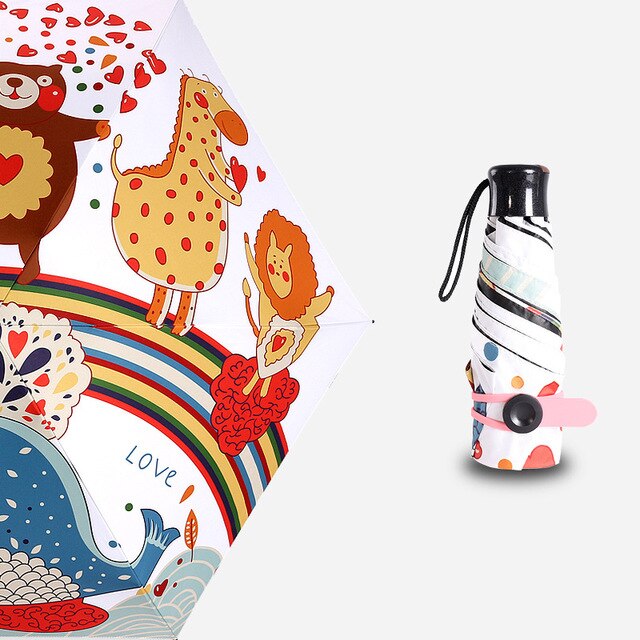 Mini-zonneparaplu regen vrouwen kat zwarte coating zonnebrandcrème merk pocket 5 opvouwbare paraplu's kinderen guarda chuva paraguas: Dieren