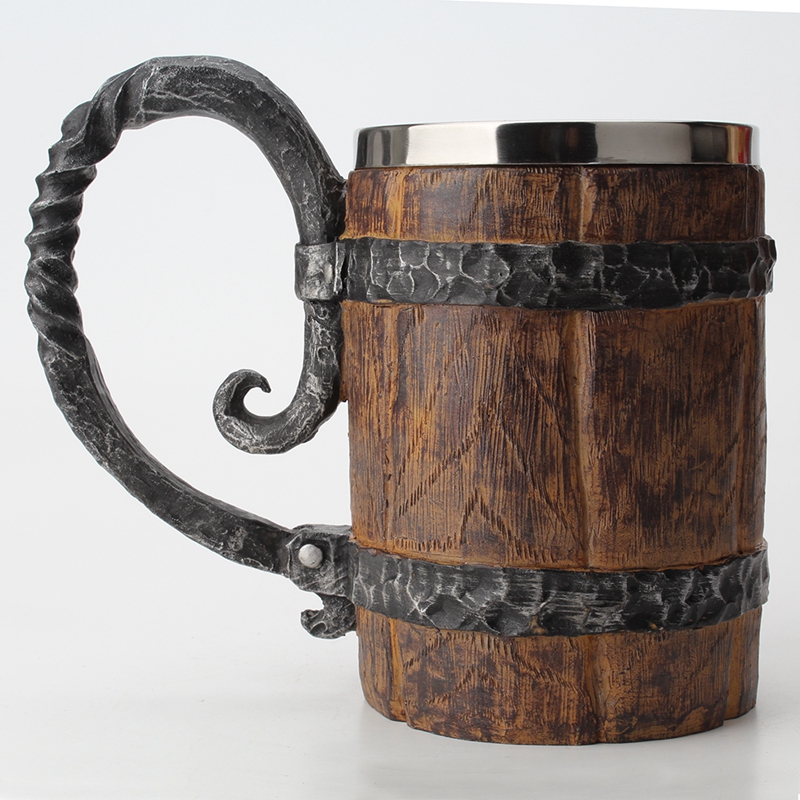 Simulation rå træ krus 3d rustfrit stål harpiks øl krus tankard kaffe tønde kop vin krus 650ml nørder træ kopper