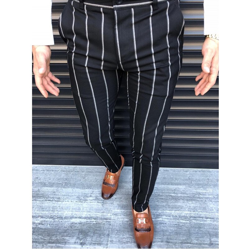 Heren gestreepte pantalon klassieke zakelijke kokerbroek heren pocket slim fit gestreepte slim fit pantalon heren casual broek