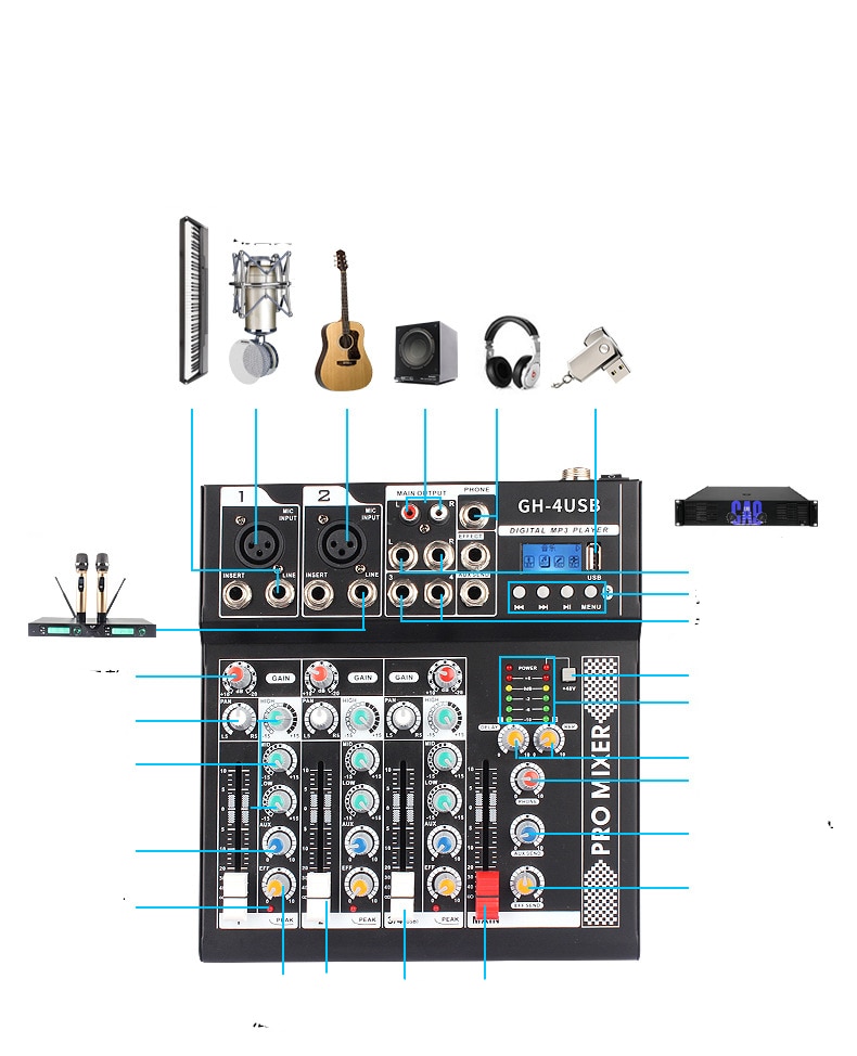 Mini Audio Mixer Karaoke Mixing Console Sound Bluetooth Record Computer Playback 48v Phantom Power Delay Repaeat Effect BT Mixin