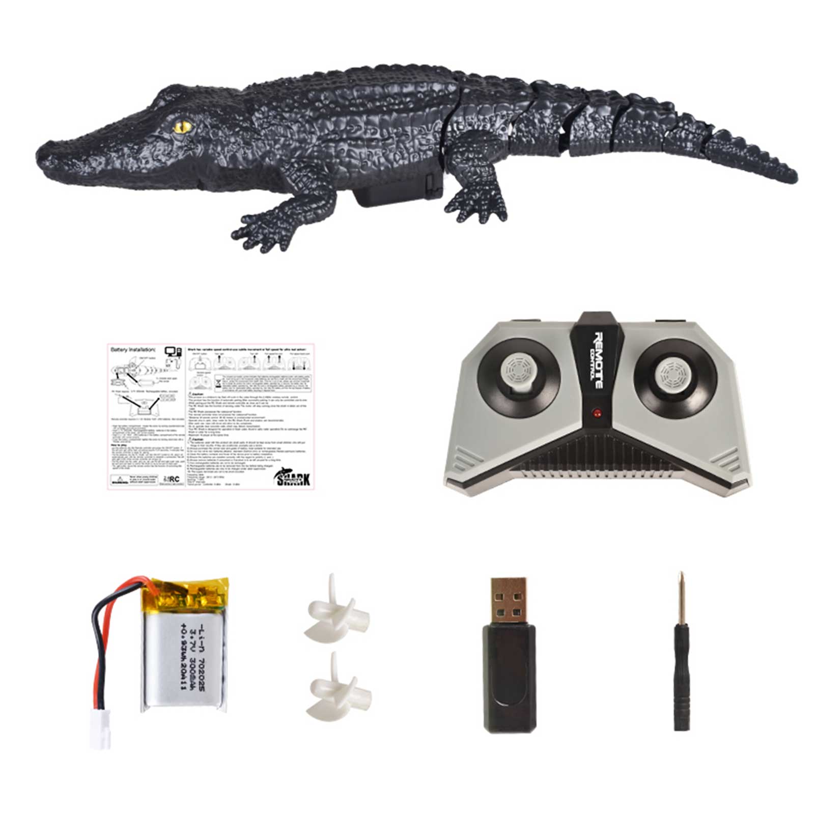 2.4G RC Crocodile Boat Underwater Animal Toys Waterproof Realistic Swing Tail Electric Crocodile RC Boat Toy Pond Poo Decor: with 1pc battery