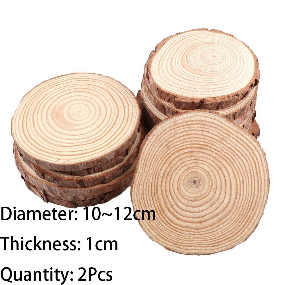 3-12cm Thick 1 Pack Natural Pine Round Unfinished Wood Slices Circles With Tree Bark Log Discs DIY Crafts Wedding Party Painting: 2pcs10-12cm