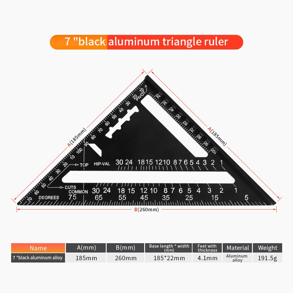 7/12inch Triangle Angle Protractor Aluminum Alloy Speed Square Measuring Ruler Carpenter Measuring Tools: 7inch Alloy