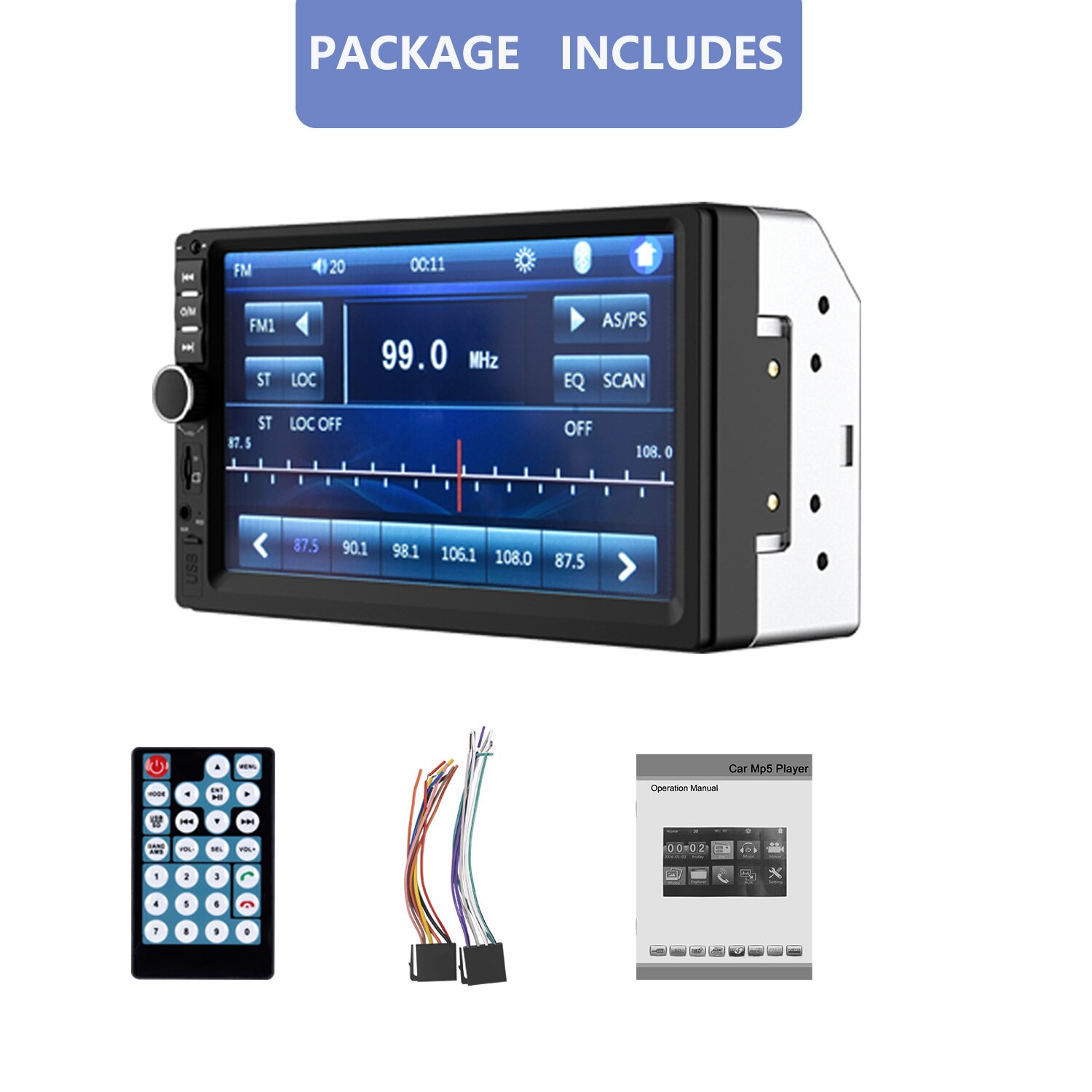 ESSGOO-reproductor Multimedia con pantalla táctil de 7 pulgadas para coche, autorradio estéreo 2 din con MP5, FM, Bluetooth, USB, TF, Mirror link, cámara: Wince mp5