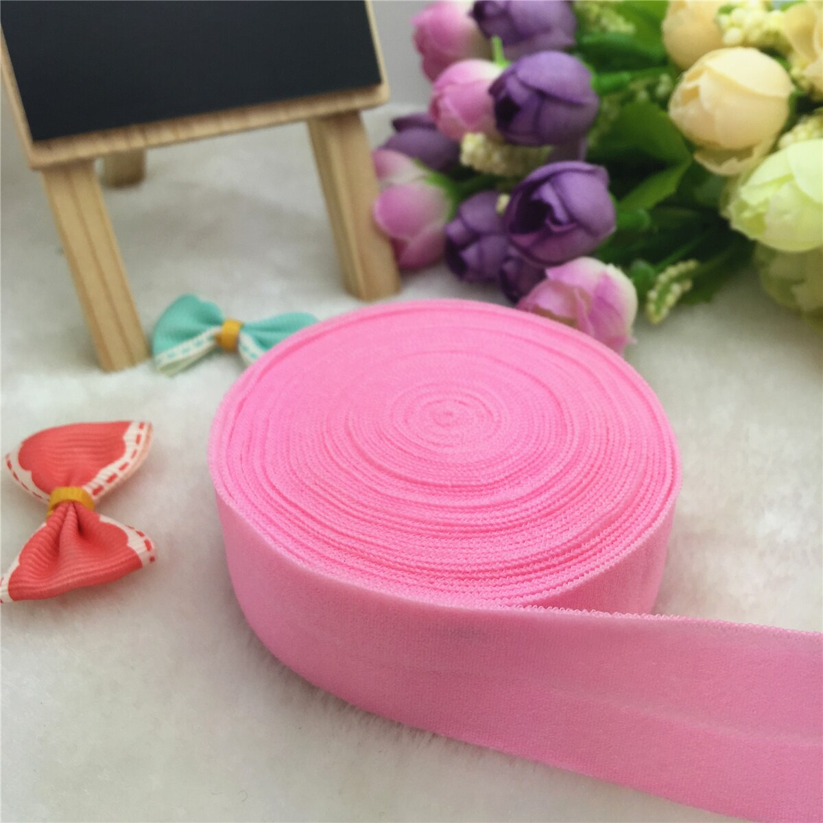 DIY 5 Yards 3/4 "20MM Multirole foldover elastische Spandex Satijn Band craft: Pink