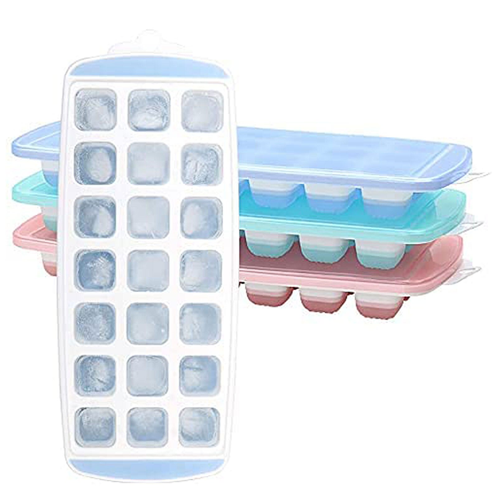 3pcs/set Silicone Ice Cube Trays With Spill-Resistant Removable Lid 21 Cavity Mold Square Shape Stackable Fruit Popsicle Plate: Default Title