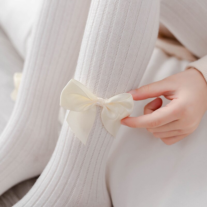Nette Bowknot Baby Mädchen Strumpfhosen Weiche Baumwolle freundlicher Strumpfhosen Einfarbig Baby Mädchen Zeug Frühling Herbst Kleinkind Kleinkind Strümpfe
