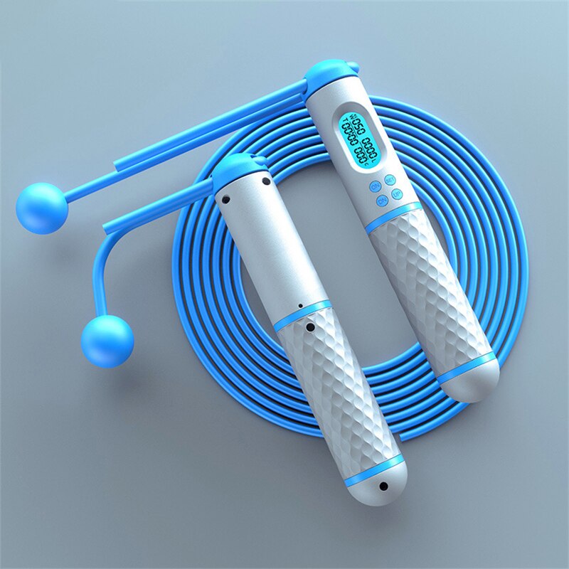 Jump Rope Counter Speed Digital Jump Rope Crossfit Gewichtsverlies Draadloze Springtouw Professionele Oefening Fitness Apparatuur: Blue-white