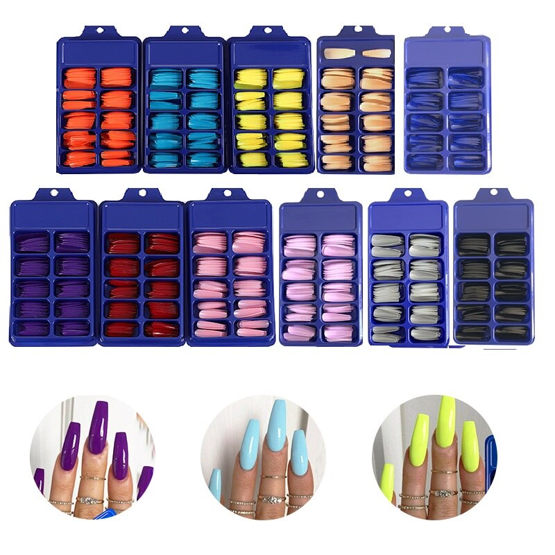 100 stuks 10 maten lange ballerina nepnagels kunstmatige matte zwart roze rood paars press-on nagels volledige acryl nageltips