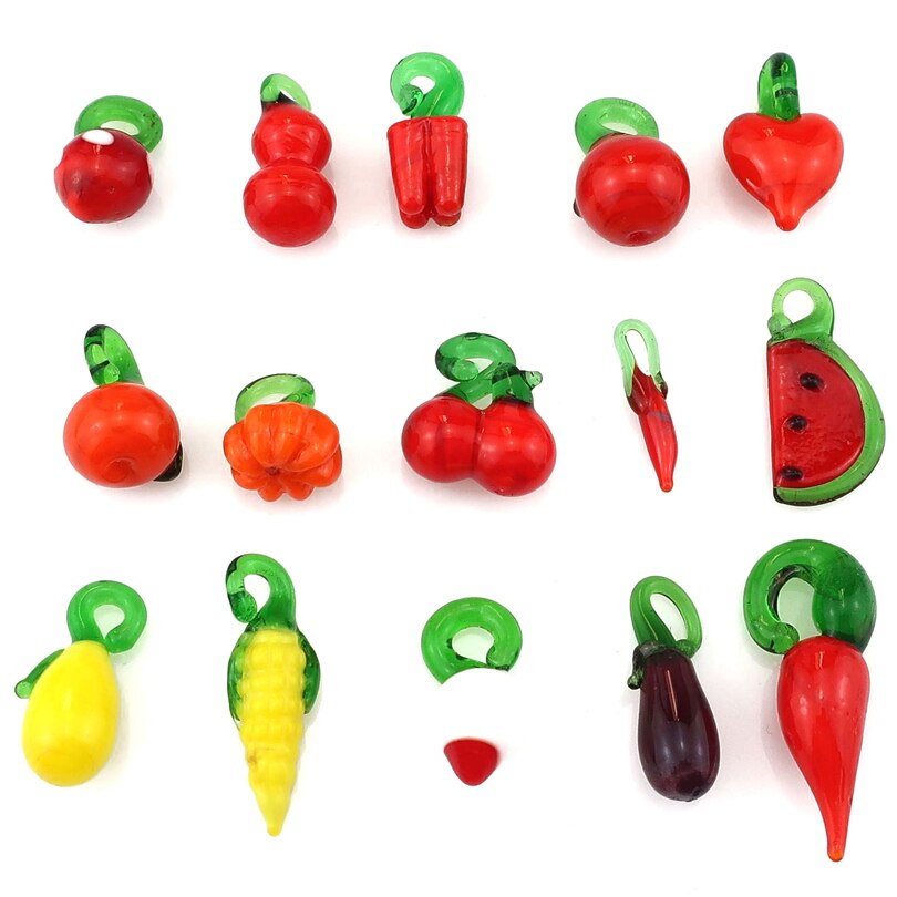 Assortiment de Fruits et légumes en verre pour femmes, 20 pièces/lot, mélange de Styles, breloques, fabrication de perles alimentaires vertes, boucles d'oreilles, bijoux, bricolage