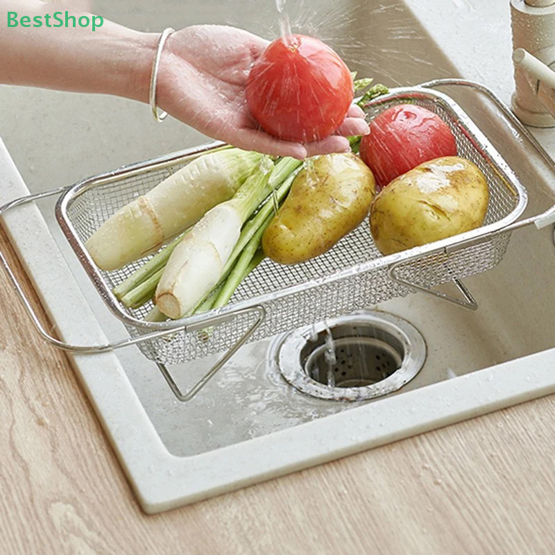 Colador de fregadero, escurridor, cesta de fregadero expandible de acero inoxidable, colador para verduras, frutas, platos de Pasta