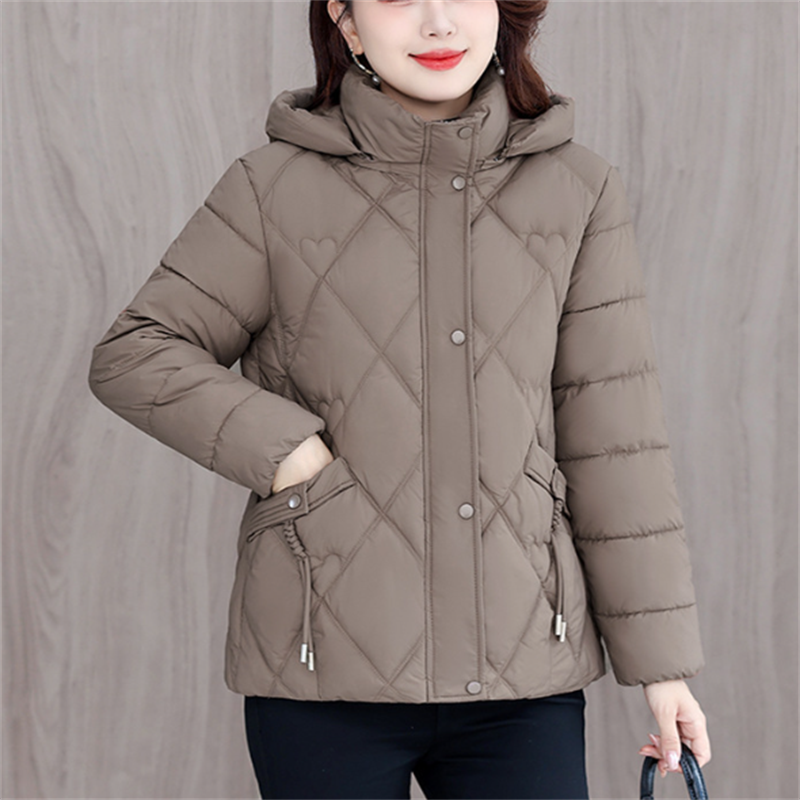 Bomullspolstret kort kåpe damejakke parka høst vinter dame yttertøy varme tykkere jakker dusklomme hettejakker: Xl / champagne