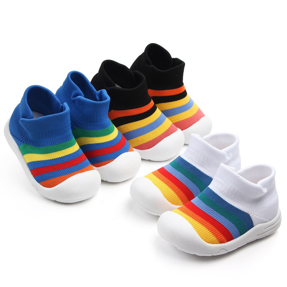 Unisex Baby Shoes First Shoes Baby Walkers Toddler Colorful Baby Girl Kids Soft Rubber Sole Baby Shoe Knit Booties Anti-slip D30