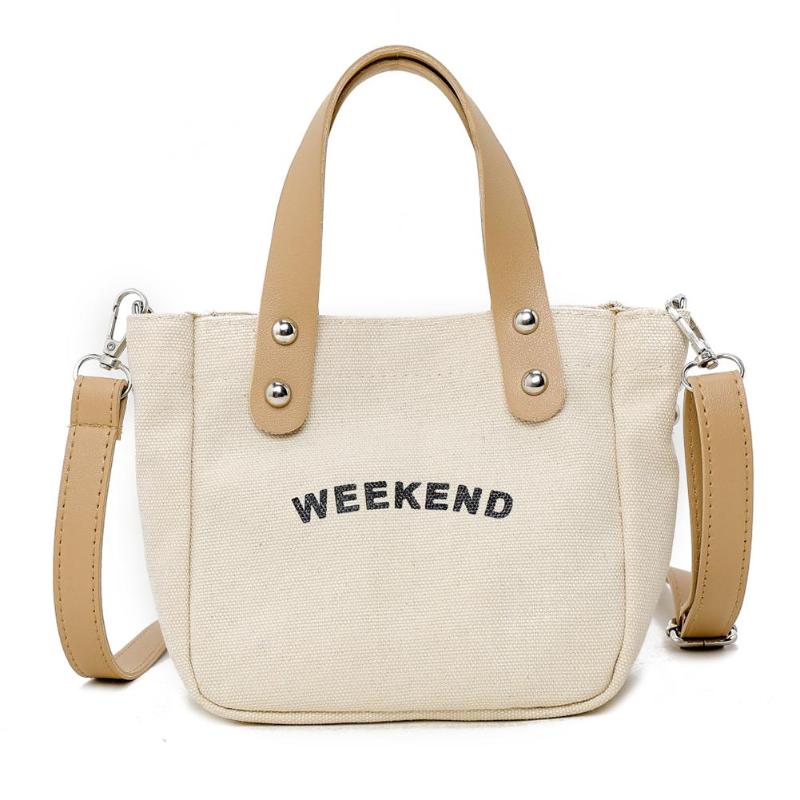 Vrouwen Canvas Afdrukken Messenger Tas Mode Brief Afdrukken Schouder Messenger Handtassen Canvas Vrouwen Crossbody Tas: WHITE