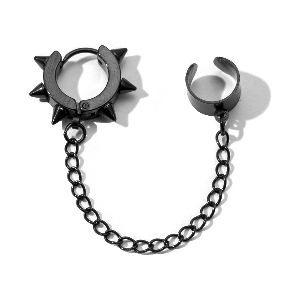 1 Stuk Roestvrij Staal Klinknagel Clip Oorbellen Voor Man Vrouwen Zwart En Staal Kleur Hanger Lange Ketting Kwast Hanger Punk sieraden