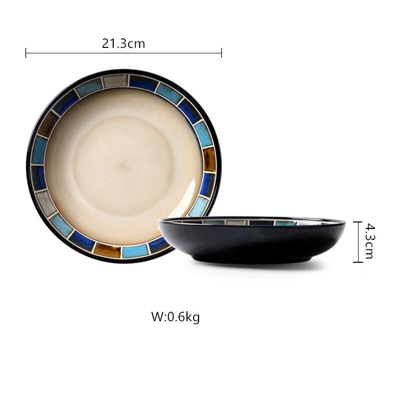 Amerikansk keramik retter sæt mosaik striber dekoration bøf tallerken ovn skift glasur proces stor husholdning salatskål: F