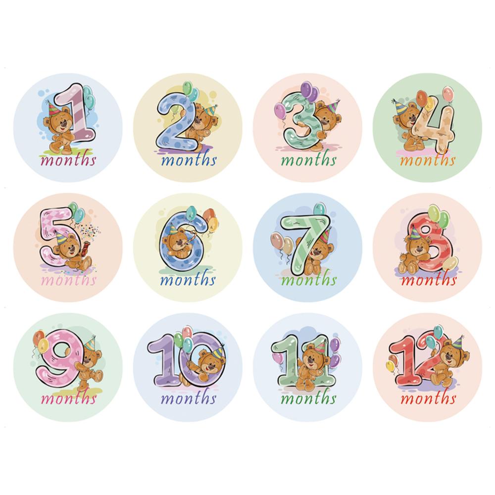 12 pièces bébé mensuel photographie autocollants dessin animé fleur -né bébé photographie étape 1-12 mois enfants Photo stand accessoires: I
