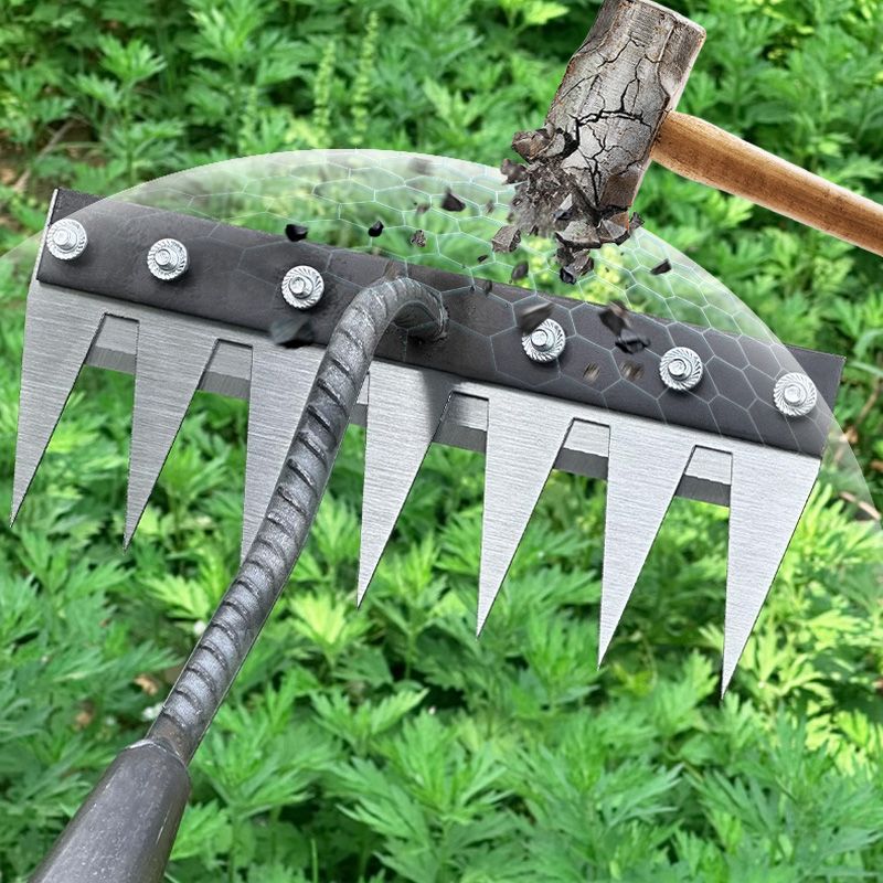 5/6/7/8 Teeth Carbon Steel Garden Hoe Weeding Rake,Garden Farm Tool Vegetables Grasping Raking Loosening Soil Nail Rake Tool
