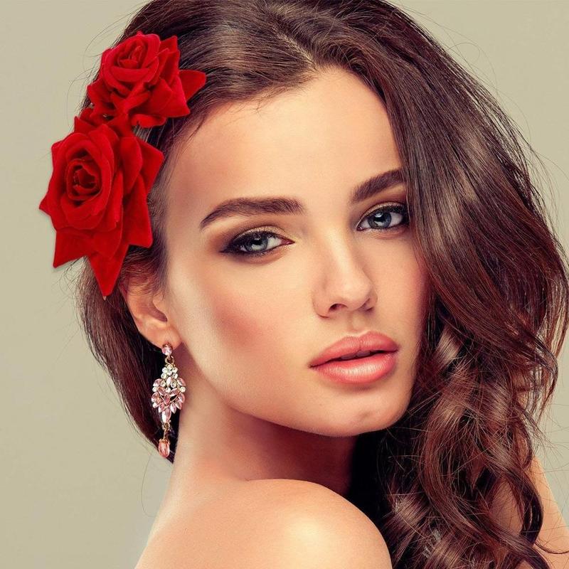 1 peine de pelo Artificial romántico de doble seda flor de Rosa para mujer, pinza de pelo blanca púrpura, tocado para baile de boda