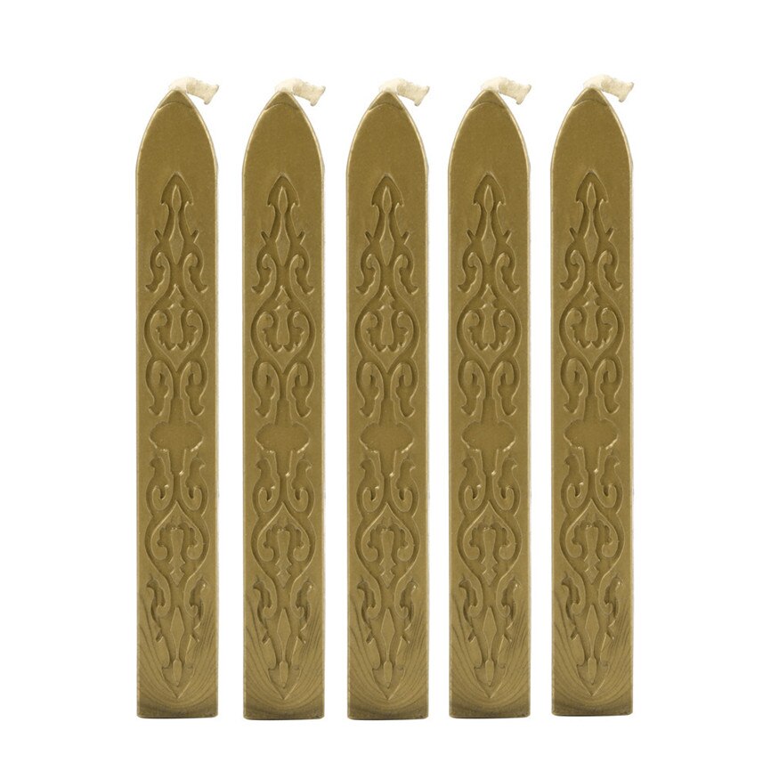 Bâtons de cire pour scellage | Sceau manuscrit doré Vintage de 5 pièces, mèches pour courrier affranchissement bureau 85*10*10mm: Gold