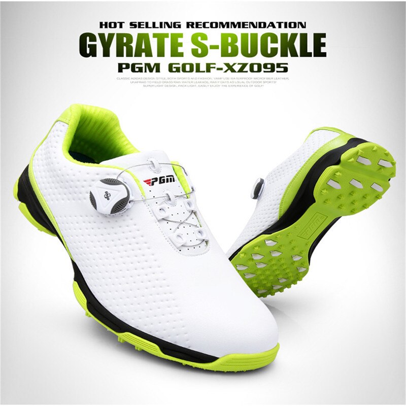 Authentic PGM Golf Shoes Men Sports Shoes Knobs Buckle Breathable Shoes Waterproof Anti-slip Mens Training Sneakers XZ095: green / 43